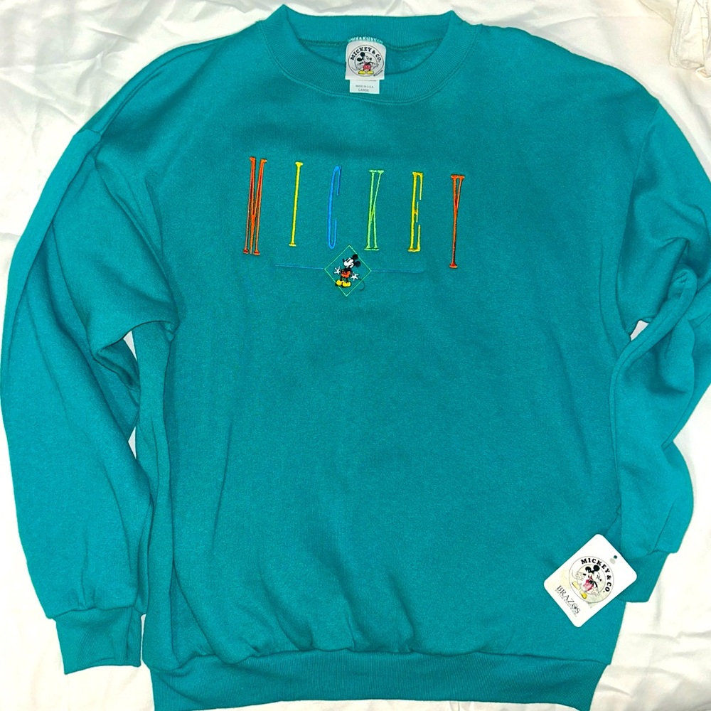 Vtg Mickey Mouse crew neck sweatshirt embroidered front women’s large Disney